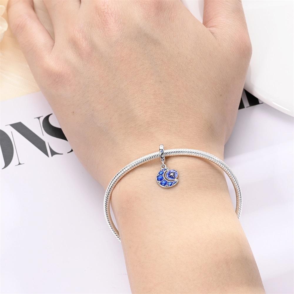 Authentic Original Copper Metal Charm Bead Components Luxury Blue Star Moon Pendant Bead Component Bead Components Compatible With Bracelet High