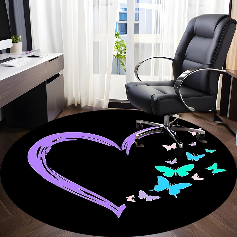 1pc Heart Butterflies Office Round Area Rug,  Mat Suitable ForOffice, Under Office Chairs Bedroom Living Room Home Decor, Room Deco
