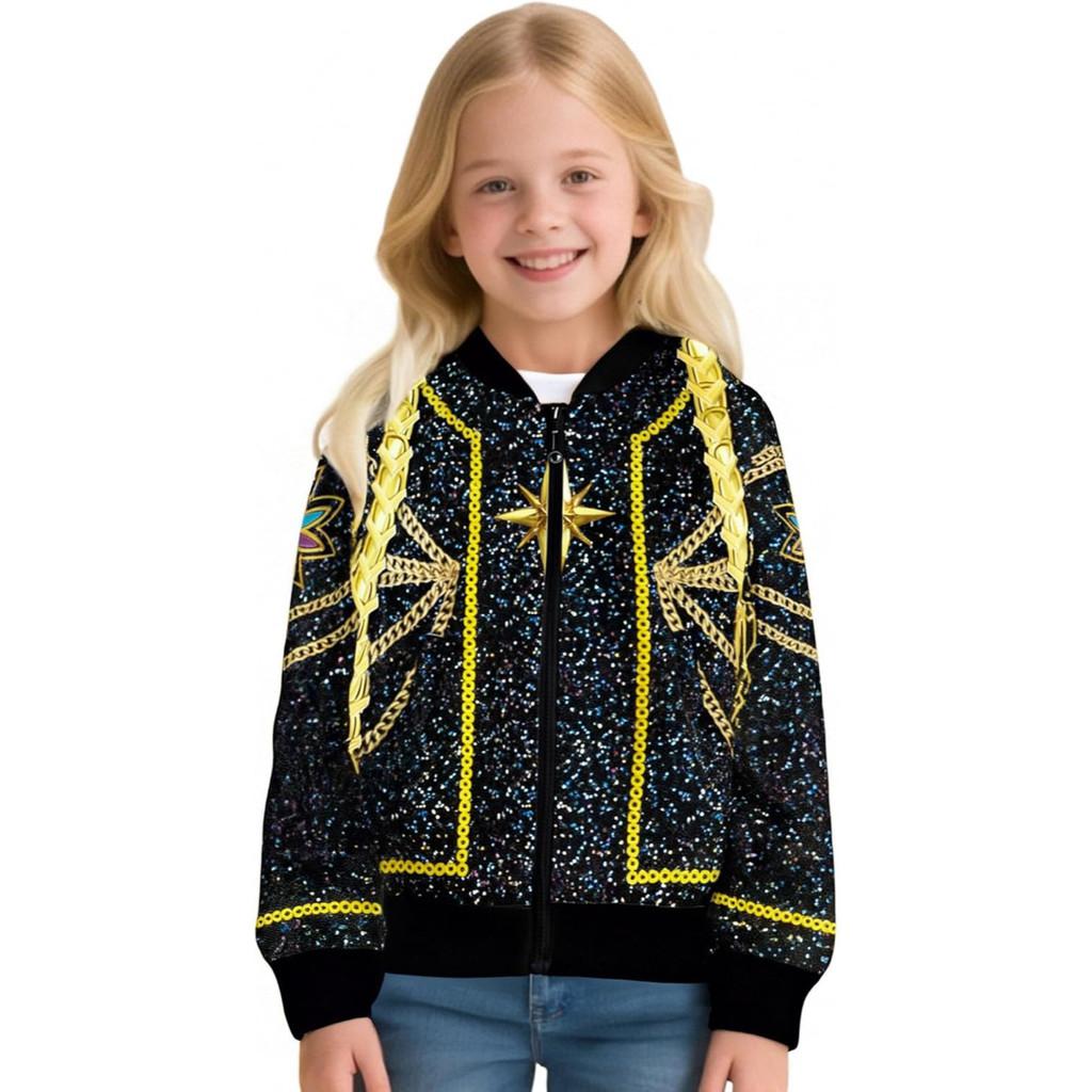 Dziecięca Dziewczęca Kreskówkowa Anime Nadruk Długi Rękaw Zapinana na Zamek Kurtka Płaszcz