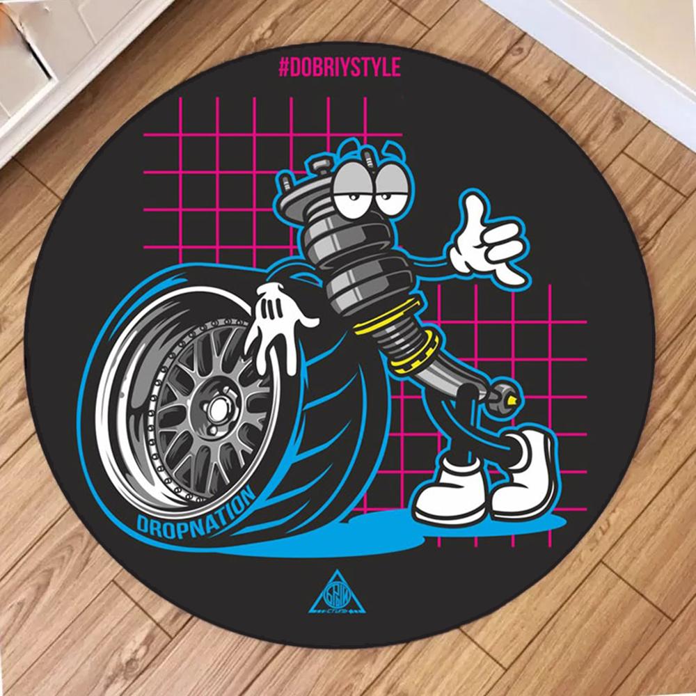 Fuuny Wheel Pattern Round Carpet Circle Floor Mat for Living Room Bedroom Decoration Non Slip Home Sofa Coffee Table Area Rugs