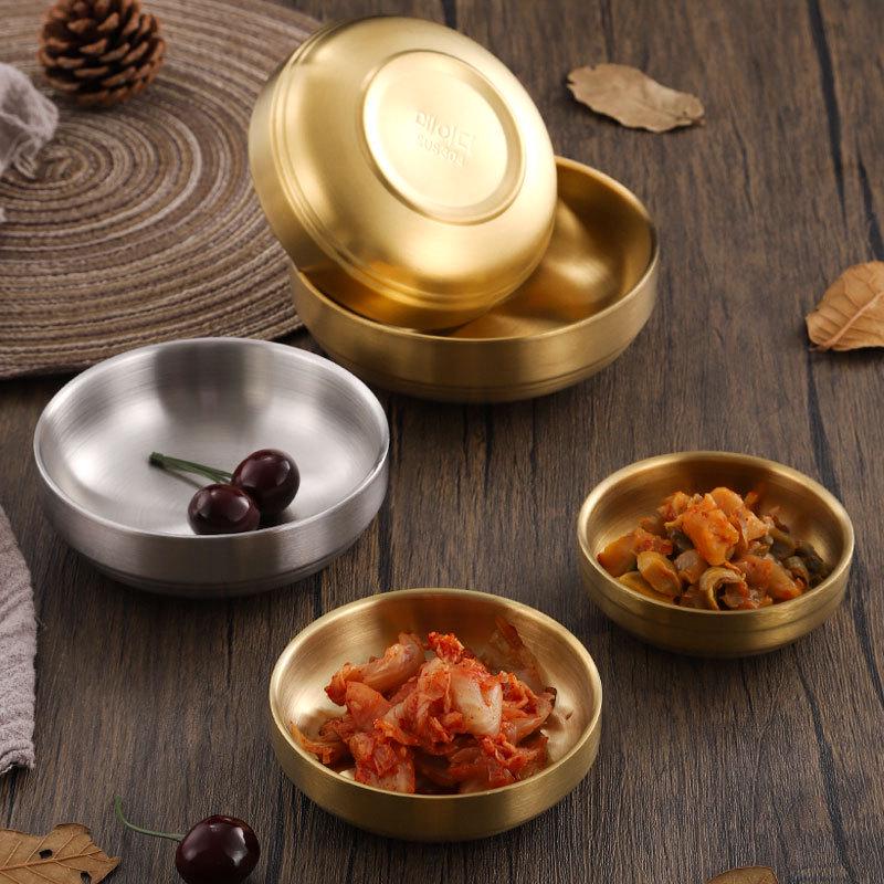 Commercial Gold Round Korean-Style Stainless Steel Sauce Dish for BBQ and Seasoning