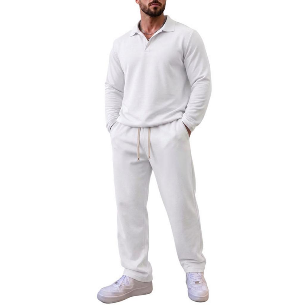Men's Lapel Collar Long Sleeve Sweatshirt and Sweatpants Set Casual Loose Fit