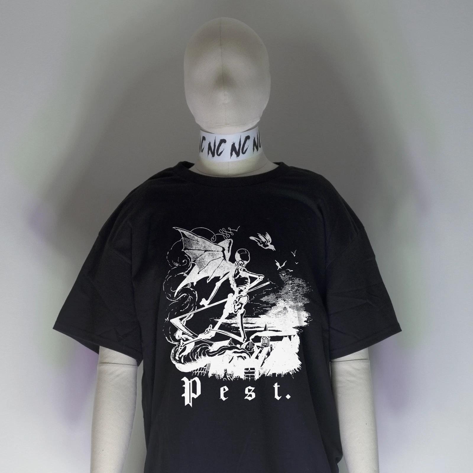 Night Channels Winged Plague Shirt | Creepypasta Cryptid Engraving Goth Pagan XL