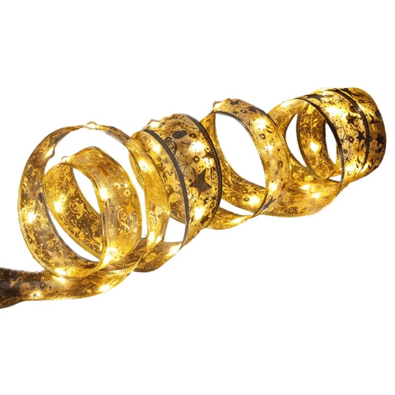 

Christmas Tree Ribbon String Light Decorative LED Battery Powered Lamp Stylish Bedroom and Garden Parties Decoration золотий