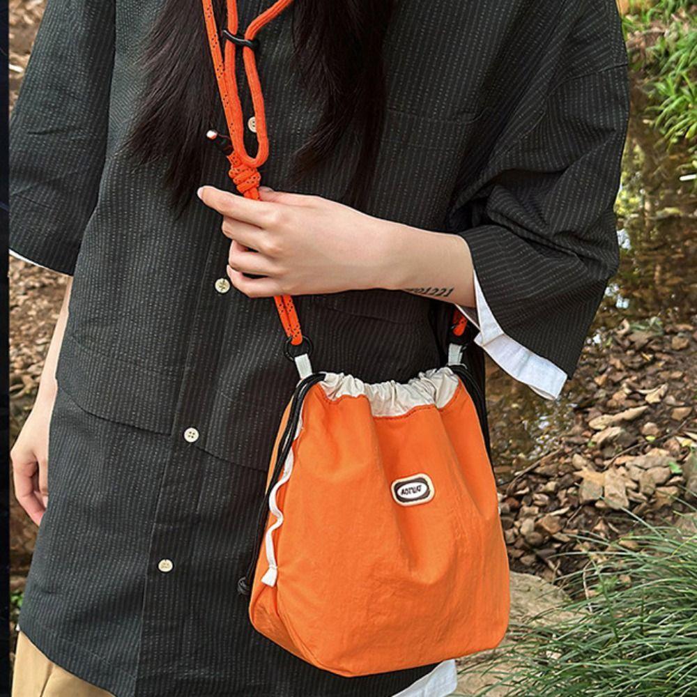 Sports Nylon Shoulder Bag Solid Color Mobile Phone Pack Waterproof Drawstring Crossbody Bag Daily