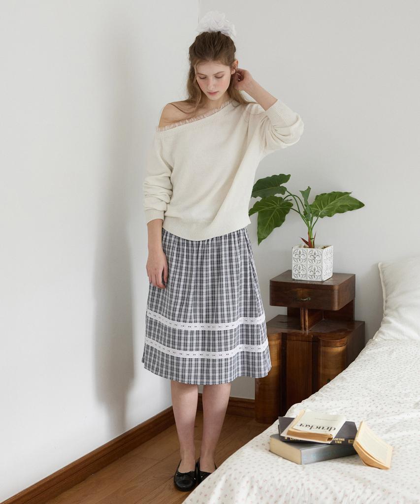 LETTER FROM MOON Cotton Midi Belted Skirt (Blue)