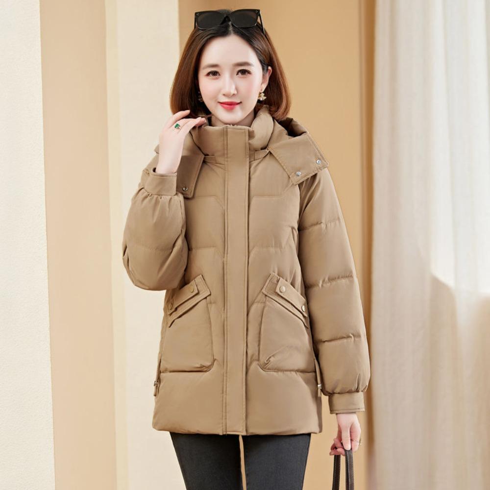 Women's Simple Down-Cotton Padded Jacket for Commutes - Thick, Warm, Long-Sleeve Outerwear