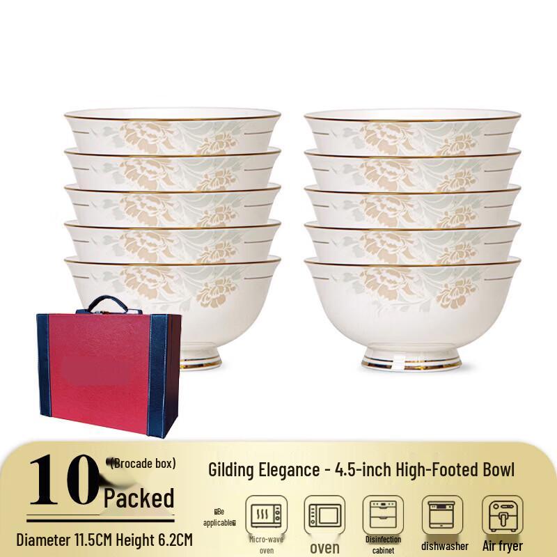 Elegant Gold-Trimmed Ceramic Anti-Scald Rice Bowl Set