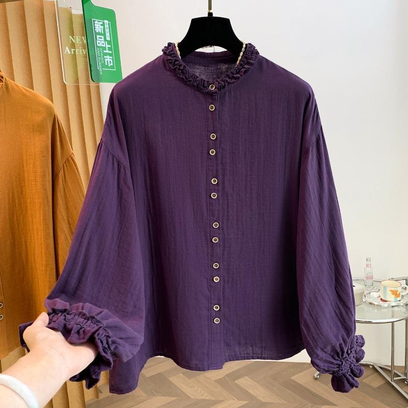 DIMANAF 2026 Plus Size Autumn Women Blouse Shirts Tunic Oversize Loose Casual Lady Tops Elegant Vintage Linen Button