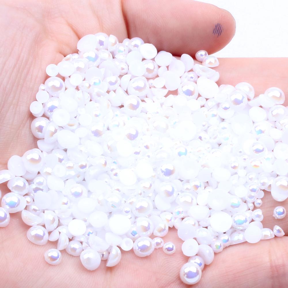 Resin Half Round Flatback Beads 2-6mm Mix Size Glue on Loose Rhinestones for Clothes Dresses DIY Crafts Scrapbook Decoration