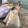 Morning Robe Female Bride French Super Fairy Engagement Dress Atmosphere Three-dimensional Lace Floral Pendulum Mesh Dress