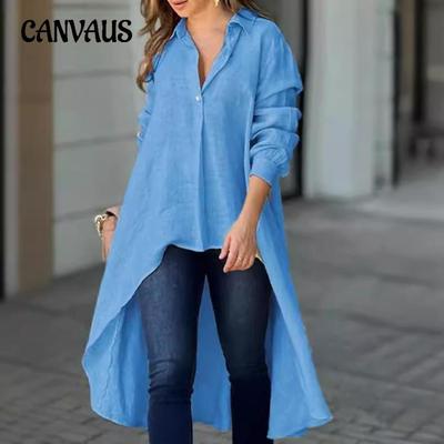 Herbst und Winter Damen Elegante Langarm Mode Einfarbig Lose Revers Hemd