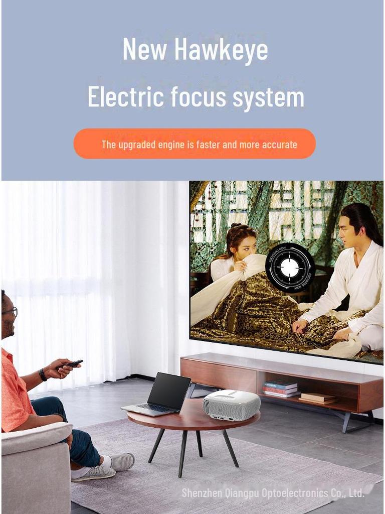 Qiangpu HD Android Smart Projector: Portable Voice-Activated Home Theater for Living Room Use