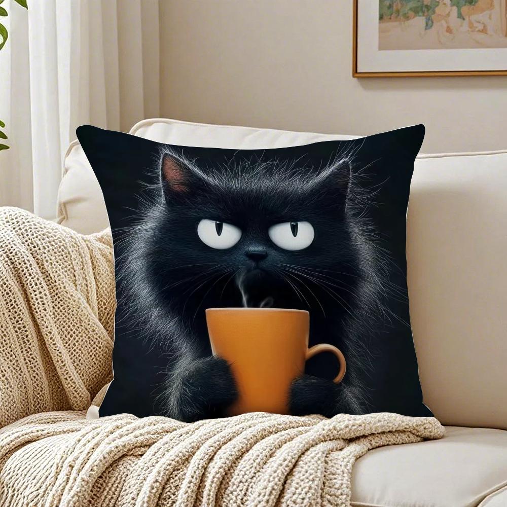 Simple Cartoon Furry Cat Pattern Cushion Cover Pillowcase Antidustmite living Room Sofa Decor Cushion Room