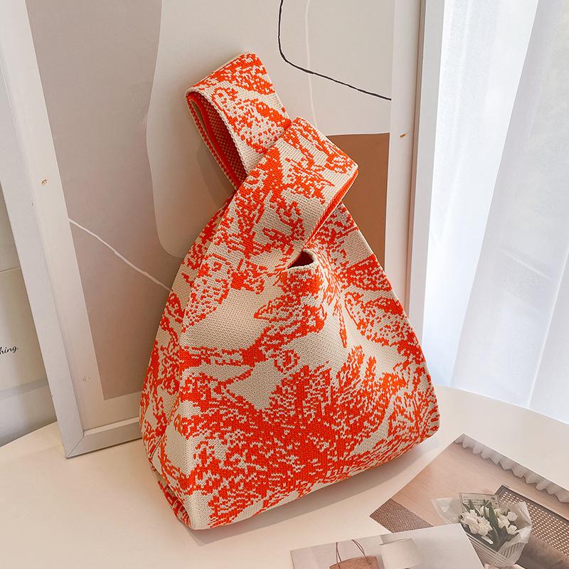 Japanese Thin Stripe Plaid Tote Bag Women Casual Color Handmade Knit Handbag Student Reusable Shopping Bag Keys Purse Handle Bag