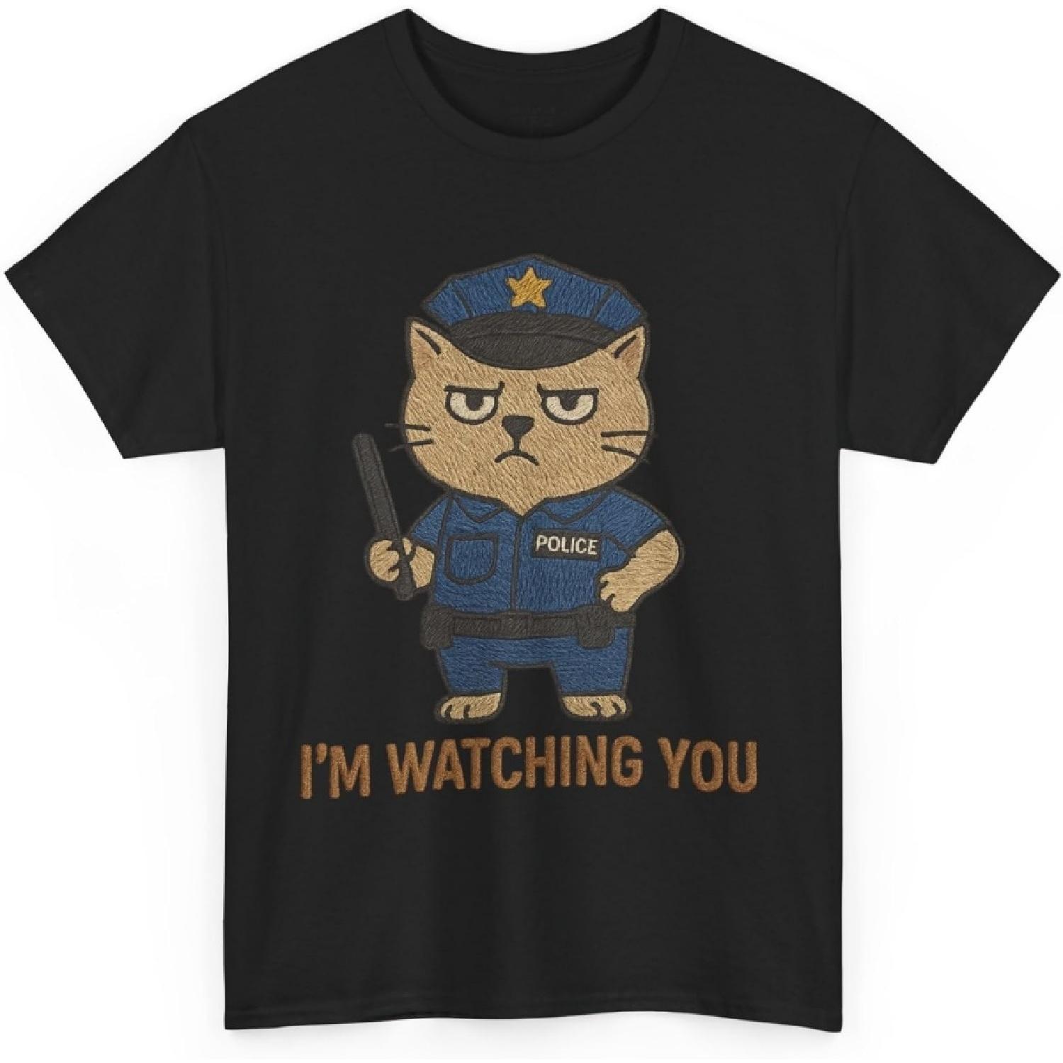 Funny Cat Police Tee - I m Watching You, Unisex Cotton T-Shirt, Gift for Cat Lovers, Joke Tee, Animal Humor Shirt XXXXXL разноцветный