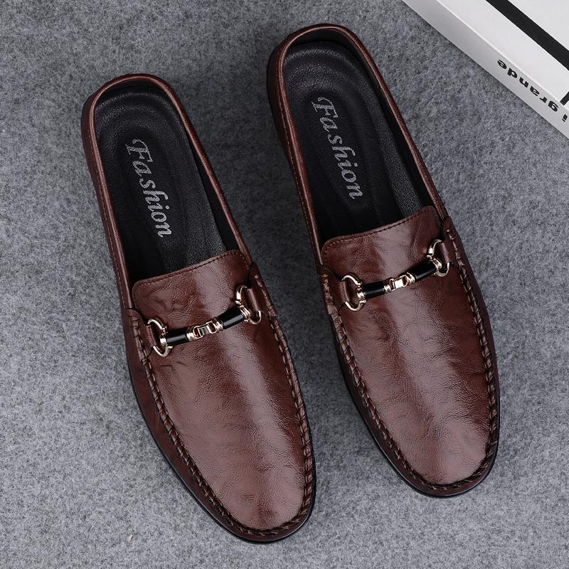 Metal Buckle Men's Casual Shoes New Trend Spring Summer Loafers Leisure Black/Brown Moccasins Comfortable Business Shoes Slip-On