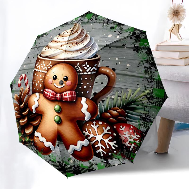 Gingerbread Man Themed Travel Umbrella 8 Ribs Automatic Opening and Closing,Portable Folding Design,Compact and Stylish Umbrella Suitable