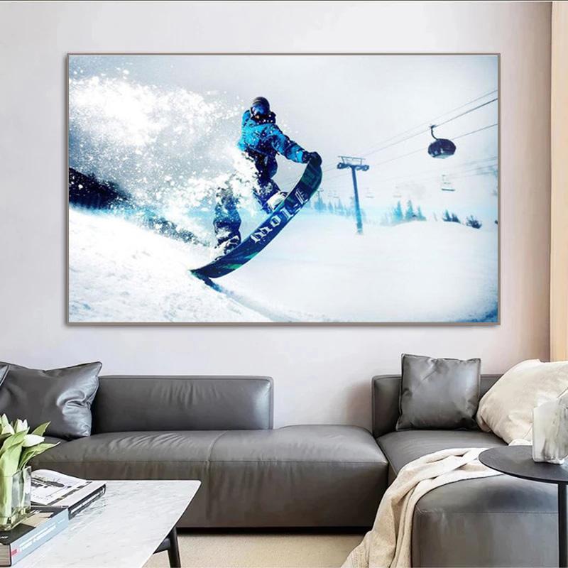 Modernes Ski-Sport-Druck-Leinwand-Gemälde-Poster und Snowboard-Schnee-Berg-Wingsuit-fliegendes Wanddekor-Kunstwerk für Zimmer ohne Rahmen