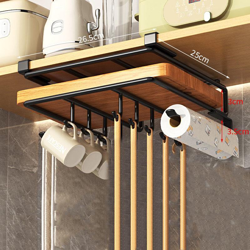 Hängendes Küchenregal mit Haken unter dem Schrank, Papierhandtuch, Lumpen, Aufhänger, Schneidebrett, Topfdeckelhalter, Aufbewahrungsregal