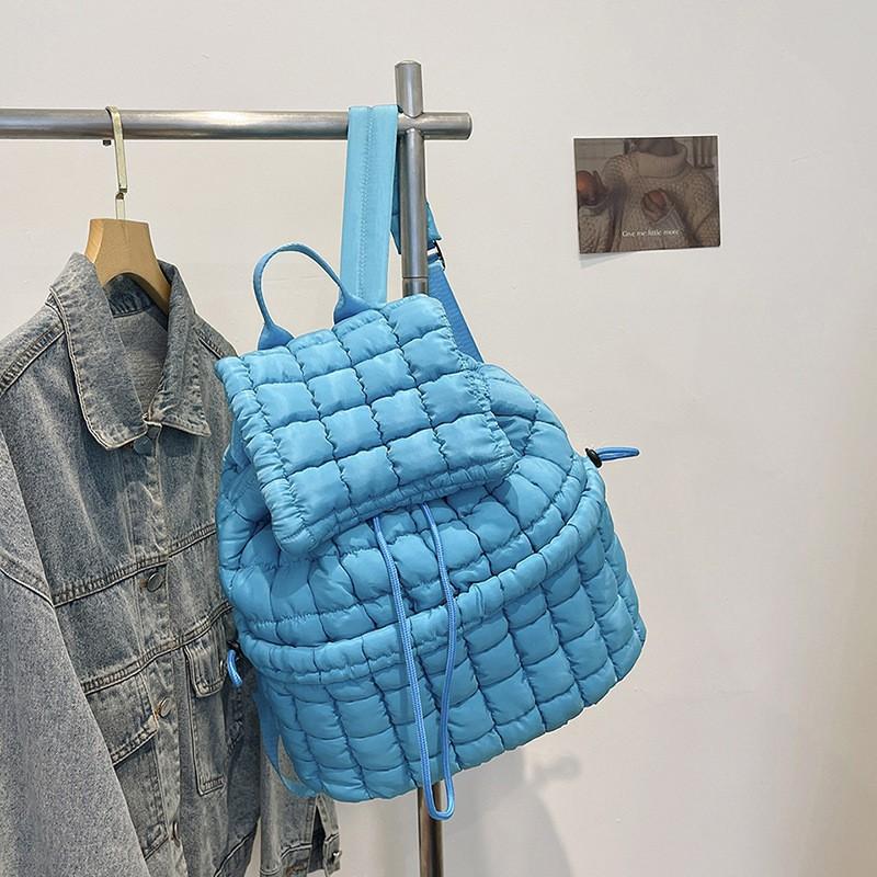 Down Pleated Backpack Women's Bag Cross-border Cloud New Large-capacity Simple Plaid Puff