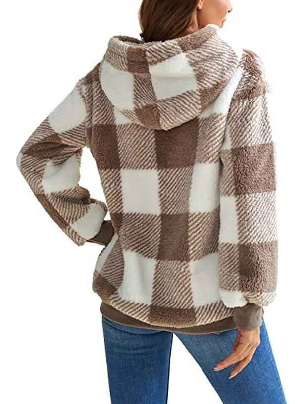 Peluş Kapüşonlu Ekose Mont - Yeni 2025 İlkbahar/Sonbahar Uzun Kollu Model