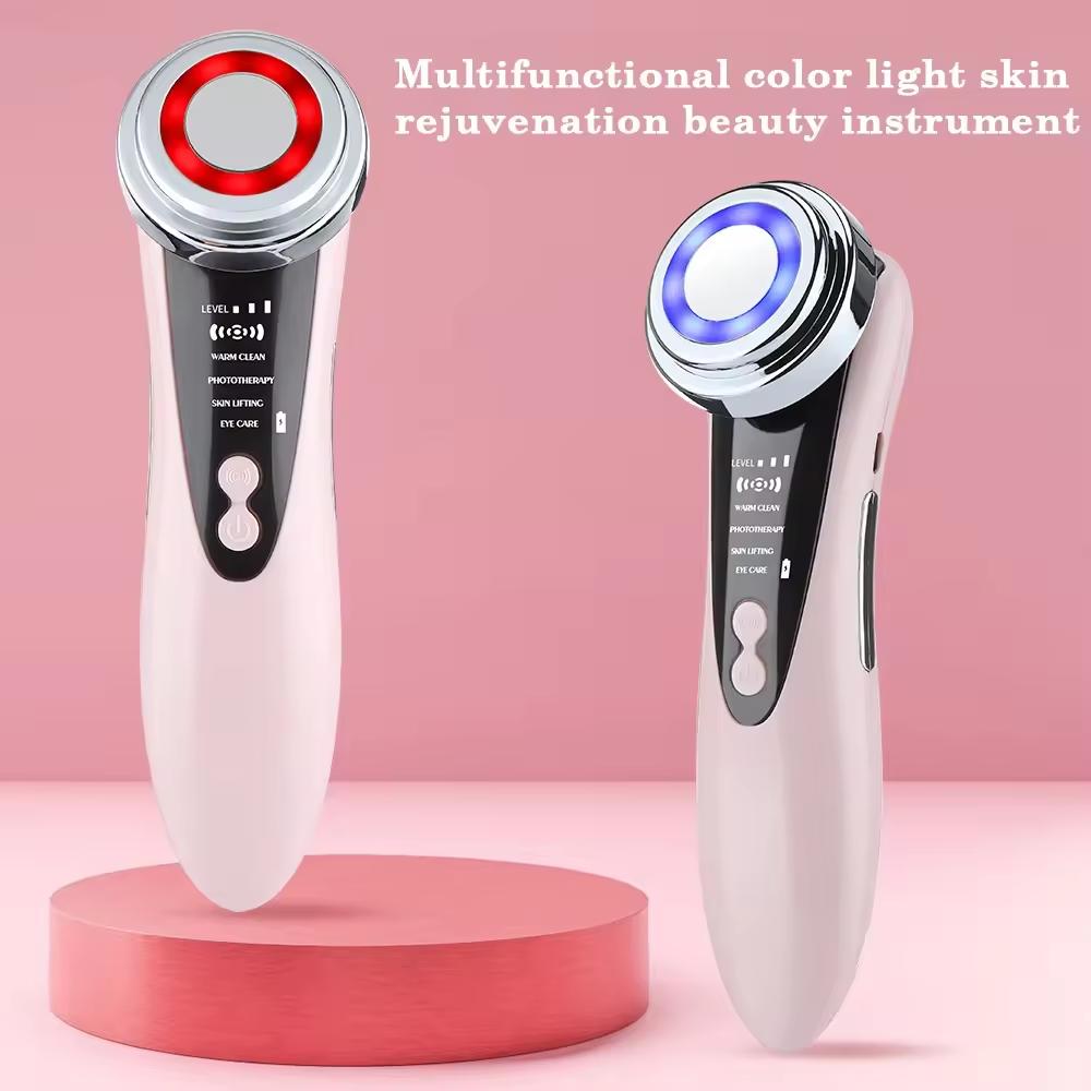 Electric Skin Firming Home Beauty Equipment Anti-aging Blue Red LED Light Therapy Face Care Eye Massage Warm Lifting