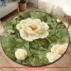 White Roses Green Leaves Pattern Round Shape Floor Mats Kitchen Hallway Runner Rug Bedroom Living Room Soft Carpet Non-slip Area Rug