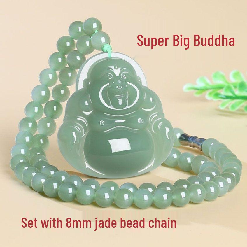 Vynikající náhrdelník z Hetian Jade Maitreya Buddha - Dámský amulet z bílého nefritu s figurkou smějícího se Buddhy.