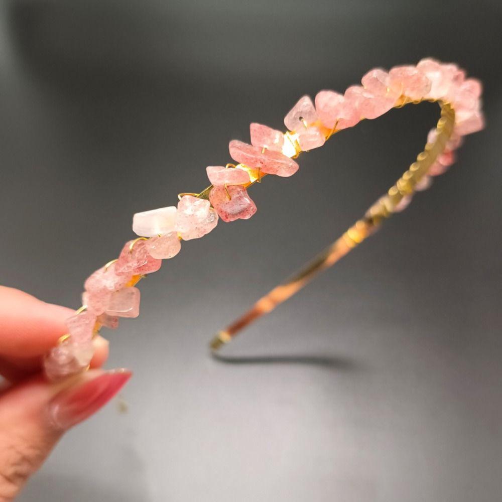 

Новый этнический натуральный камень цветной камень аметист обруч для волос тиара необработанный кварцевый кристалл повязка на голову Strawberry crystal