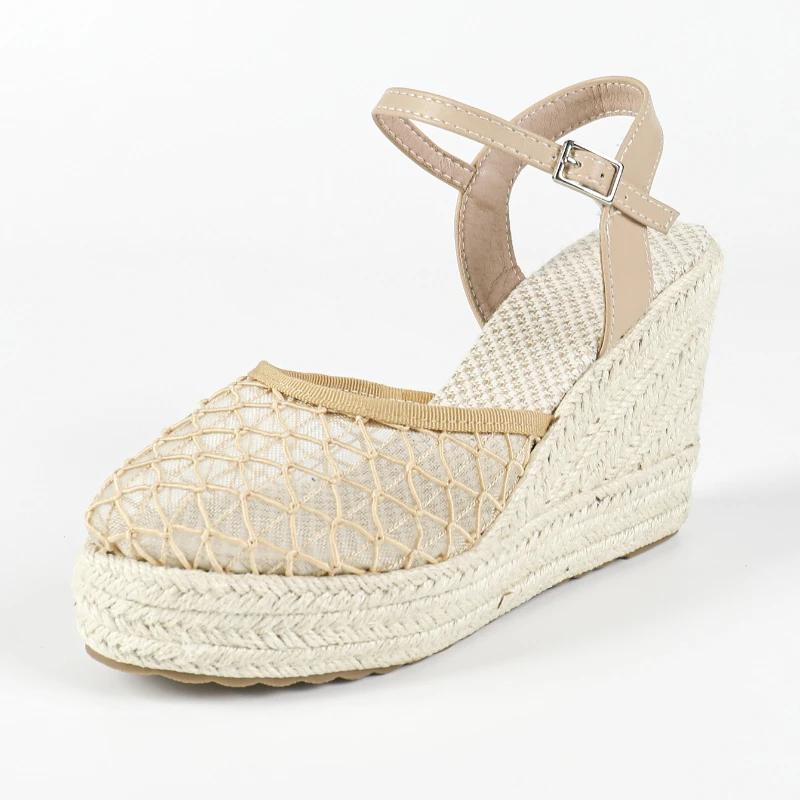 

Fashion Sexy Pointy Toe Buckle Back Strap Wedges Designer Brand Sandals Women Elegant Woven Mesh Slide Sandals Comfort Breathable Pumps 42 абрикосовый