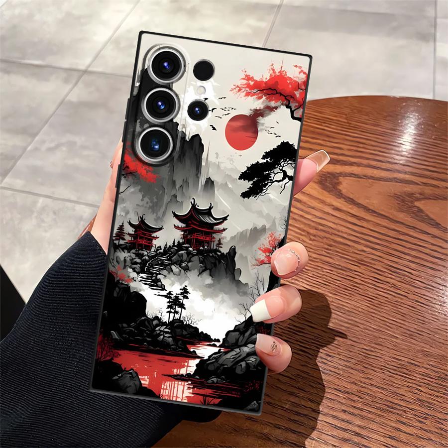 

Чехол для телефона Funda для Samsung Galaxy S20 S10 S9 S25 Ultra S21 FE S23 Note 20 Ultra 8 9 10 S24 Plus Японский рисунок в стиле чернильной живописи Galaxy S24 FE