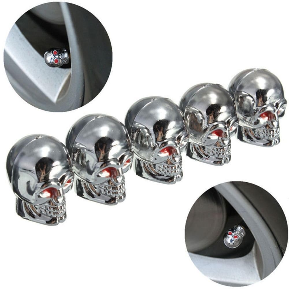 Qicarkey 4pcs Car Tire Valve Stem Cap Parts Skull Shape Lightweight Corrosion Prevention Universal Fit Car Truck Bike Bike (silver)