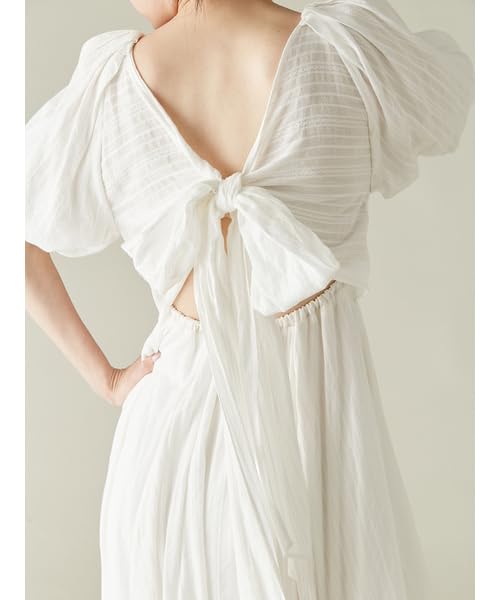 Lily Brown White Volume Sleeve Dress LWFO252073 Women's