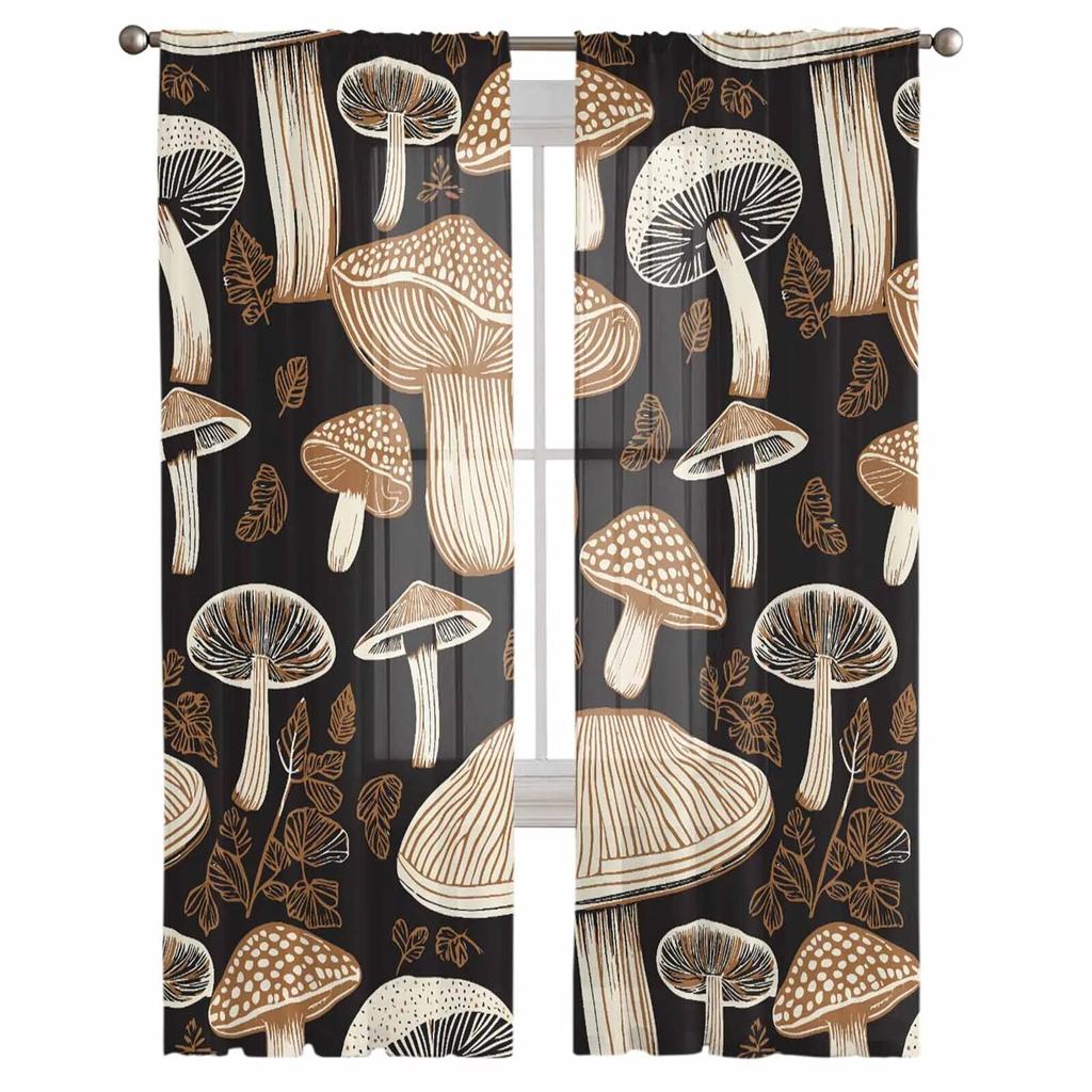 Abstract Retro Mushroom Flower Sheer Curtains For Living Room Kitchen Window Curtains Bedroom Tulle Voile Curtains