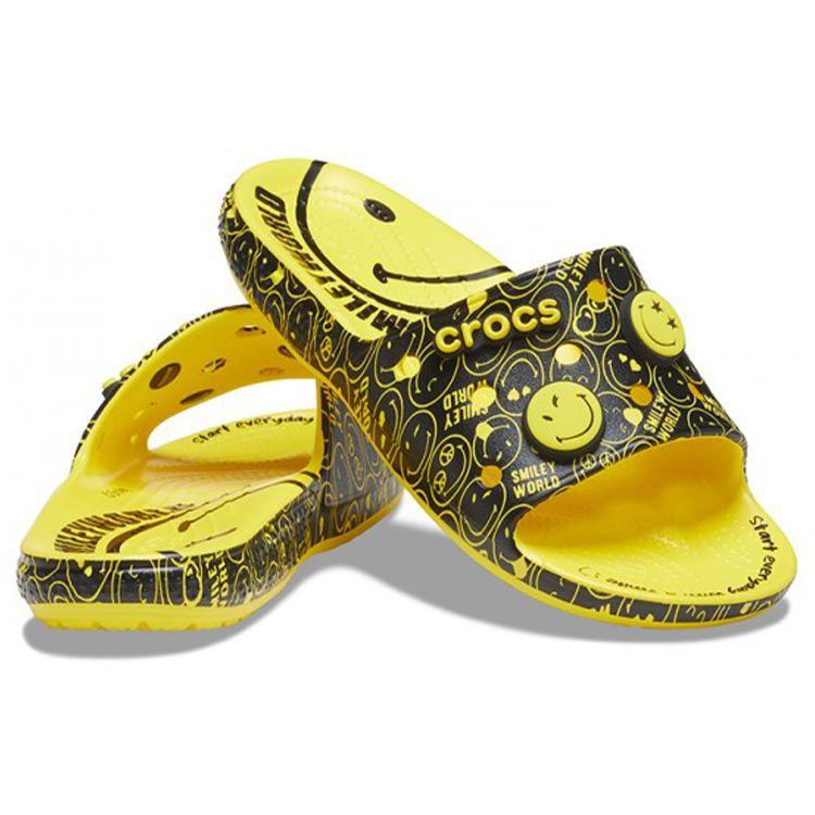Crocs Smiley X Classic Collaboration Full Print Smiley Face Color Block Trendy Sports Clogs Unisex Clogs Yellow Black 207123-7B3
