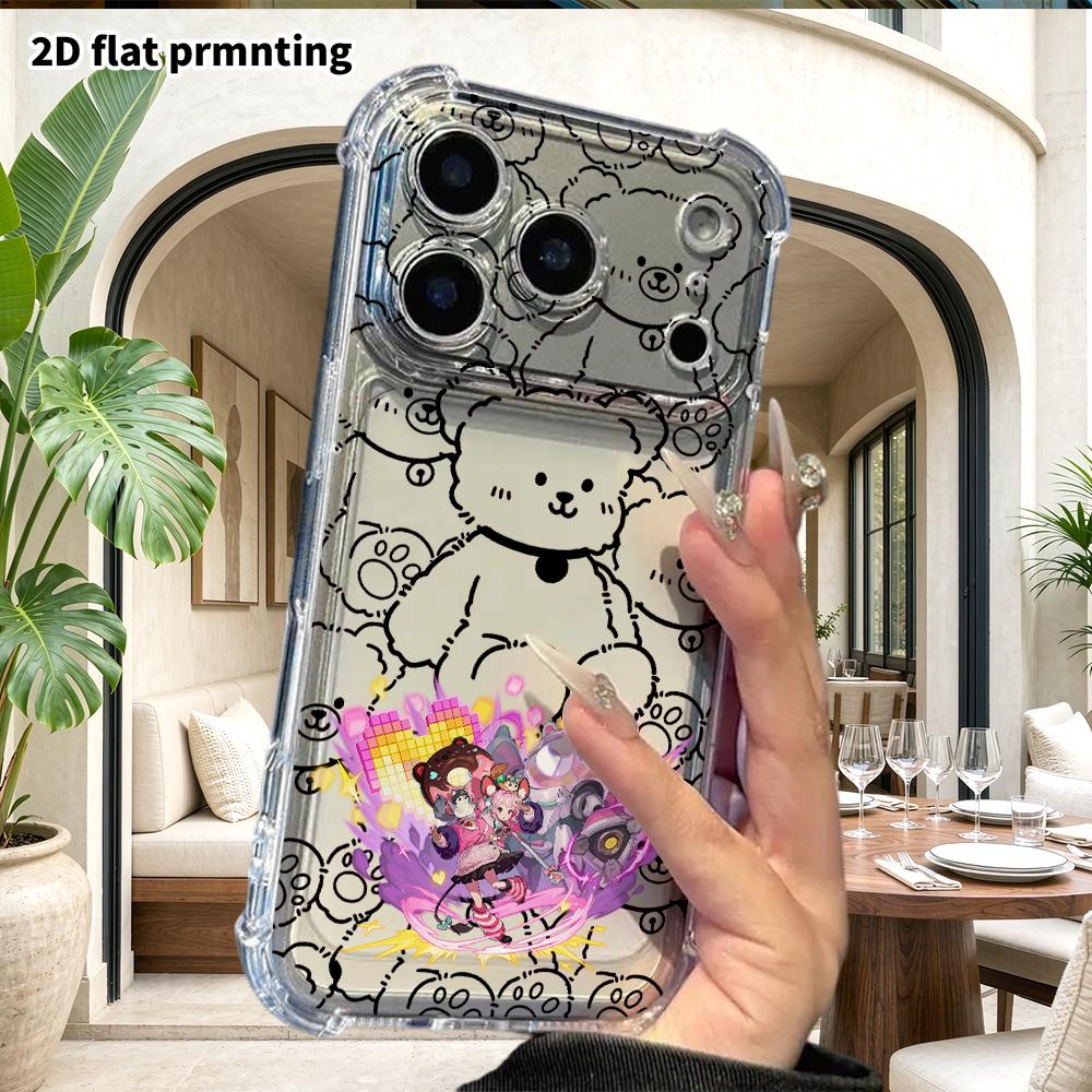 Phone case: 2D flat suitable for iPhone 18 17 16 15 14 13 Pro, transparent four corner protective case, beast ear boy, Christmas and Halloween gift
