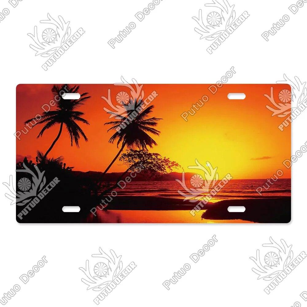 Putuo Decor Západ slunce SPZ Kovová cedule Plaketa Kovová Vintage Dekorace do obývacího pokoje Dveře Nástěnná dekorace k moři