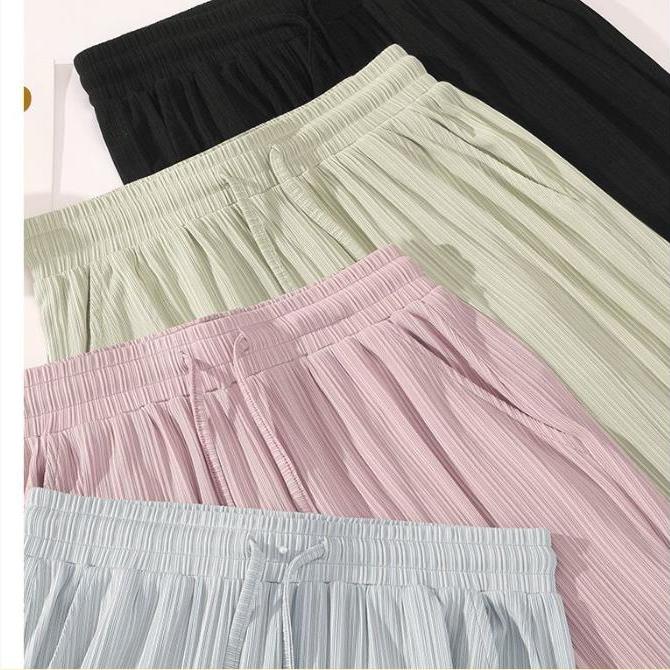 Sommerhose aus Eisseide mit weitem Bein für Damen, leicht, schnelltrocknend, grün, lässig