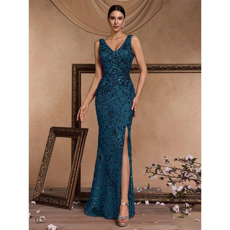 European and American Style Dress New Style Sequined Sleeveless Evening Dress for Women Banquet Sexy Birthday Party Cocktail Dress Wedding
