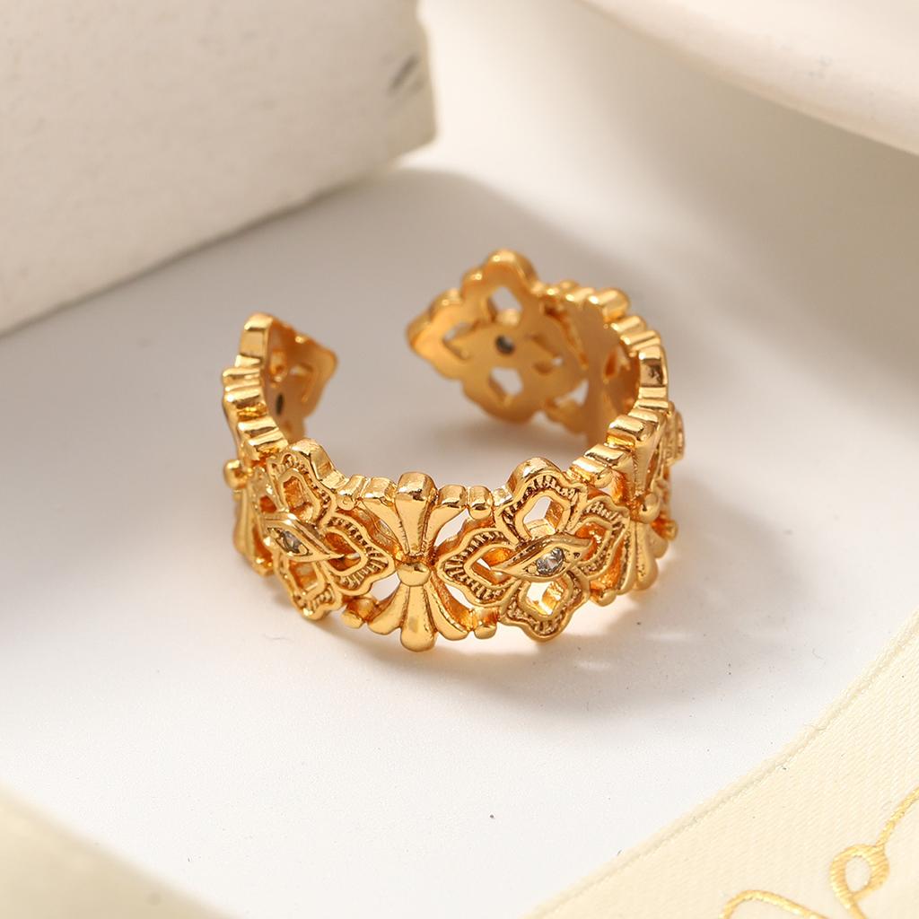 Hollow engraved ring, cross open ring, light luxury, simple and advanced sense, personalized female classical retro ring jewelry