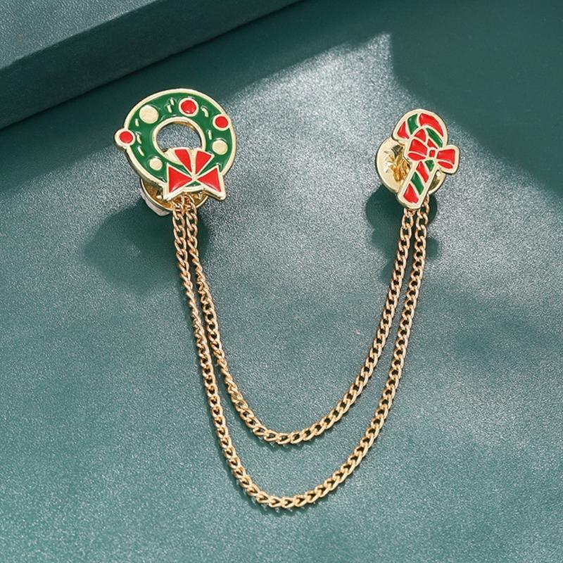 Fashion Christmas Brooch Tassels Chain Clothing Pin Santa Tree Wreath Gift Badges Lapel Pin Party Jewelry Festive Pin