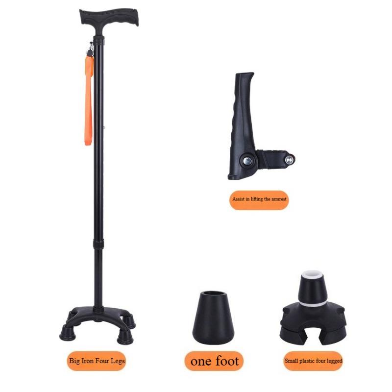 Detachable Single Legged Cane Four Legged Cane Elderly Anti Slip Outdoor Hiking Cane Adjustable чёрный