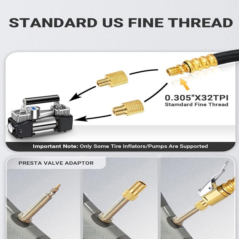 High Pressure Tire Inflator Hose With Valve Adapter For Air Compressor Quick Connect Fits Car Motorcycle