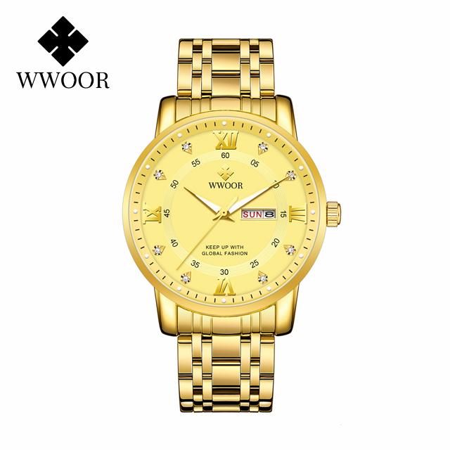 WWOOR Mens Watches Top Brand Luxury Watch For Men Casual Waterproof Luminous Stainless Steel Quartz Wristwatch Relogio Masculino