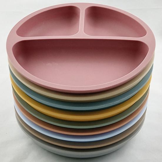Baby Plate Divided Design BPA Free Silicone 3 Grids Toddler Suction Plate Infant Feeding Supplies Daily Use