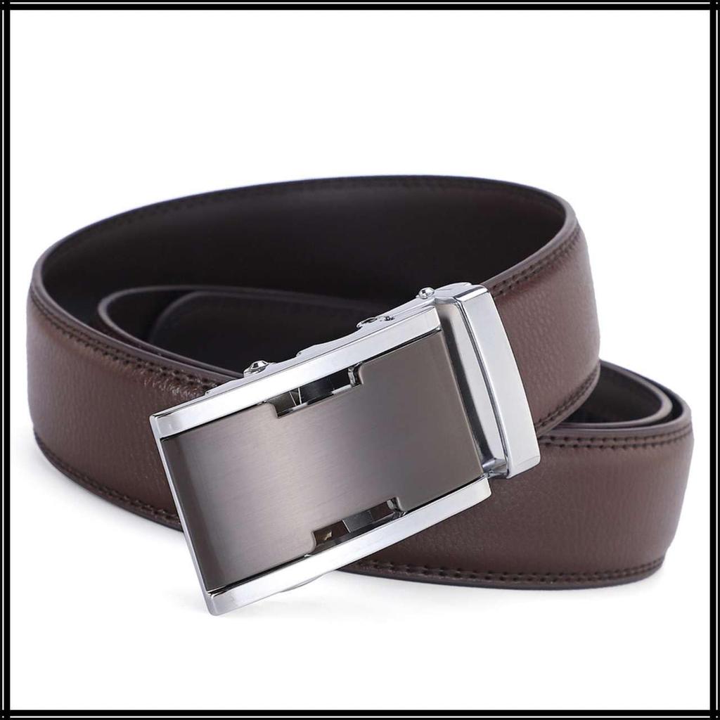 [White Fang] Genuine Leather Belt with Metallic Buckle - Stylish Business Belt for Men BT986 (Brown)