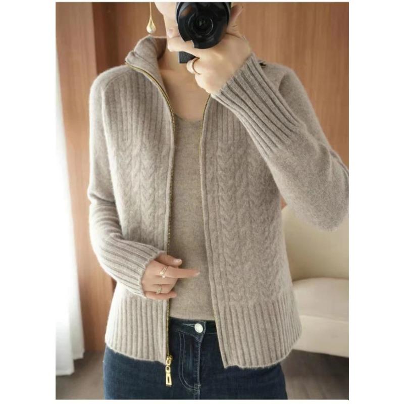 Cardigan a Maglia con Zip da Donna Cappotto Maglione da Donna Design Comfort Tempo Libero Slim Retro Elegante Moda