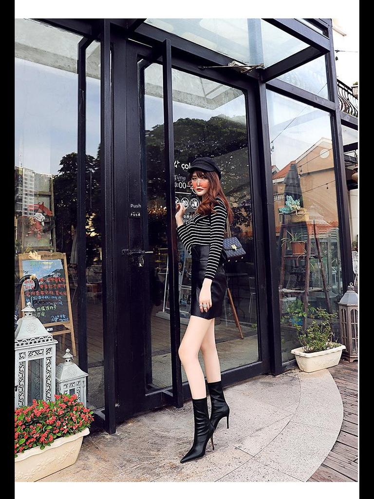 Women's European & American Style Stiletto High Heel Pointed Sexy Nightclub Slim Ankle Boots