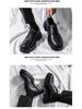Men's Black British-Style Retro Height-Boosting Leather Shoes - Casual, Low-Top, Wear-Resistant, All-Season